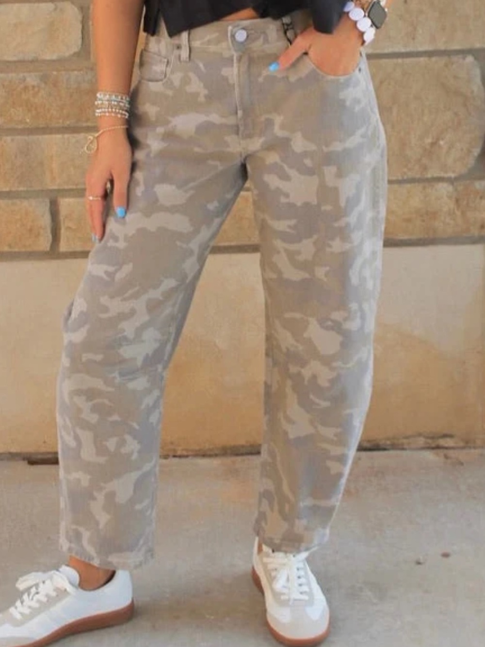 Women's Light Gray Camo Wide-Leg Pants